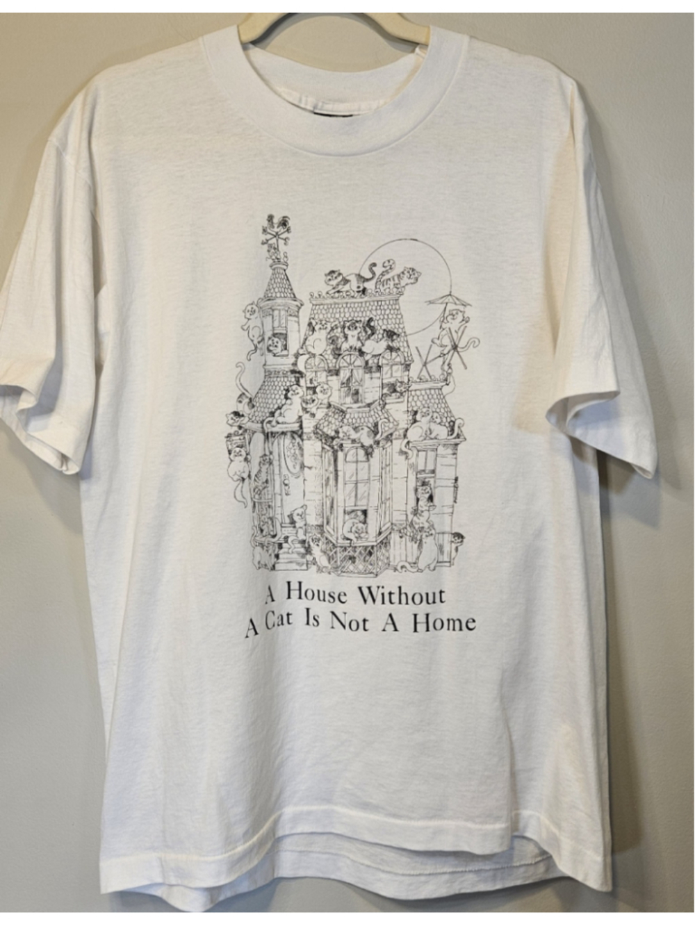 Vintage 90s Cat T Shirt Screen Stars Best XL USA House Without Cat Graphic